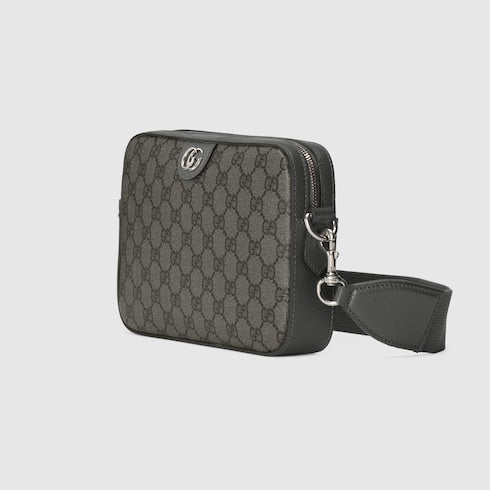 Borsa a tracolla Ophidia misura piccola in tessuto GG Supreme grigio e nero