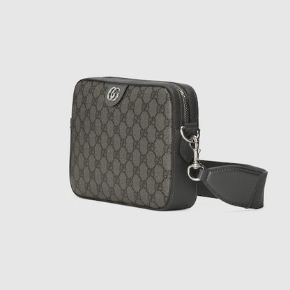 Borsa a tracolla Ophidia misura piccola in tessuto GG Supreme grigio e nero