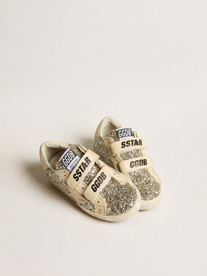 Old School Young in platinum glitter with star and leather heel