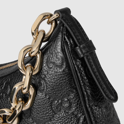 Mittelgroße Schultertasche mit GG-Emblem in Schwarz