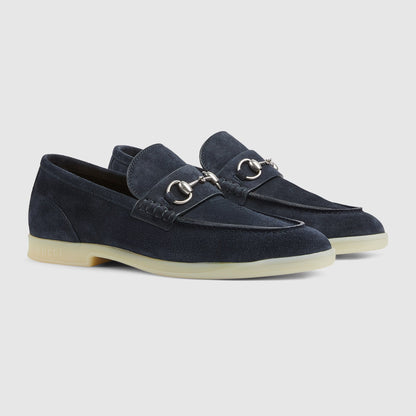 Men's moccasin with dark blue suede leather clamp