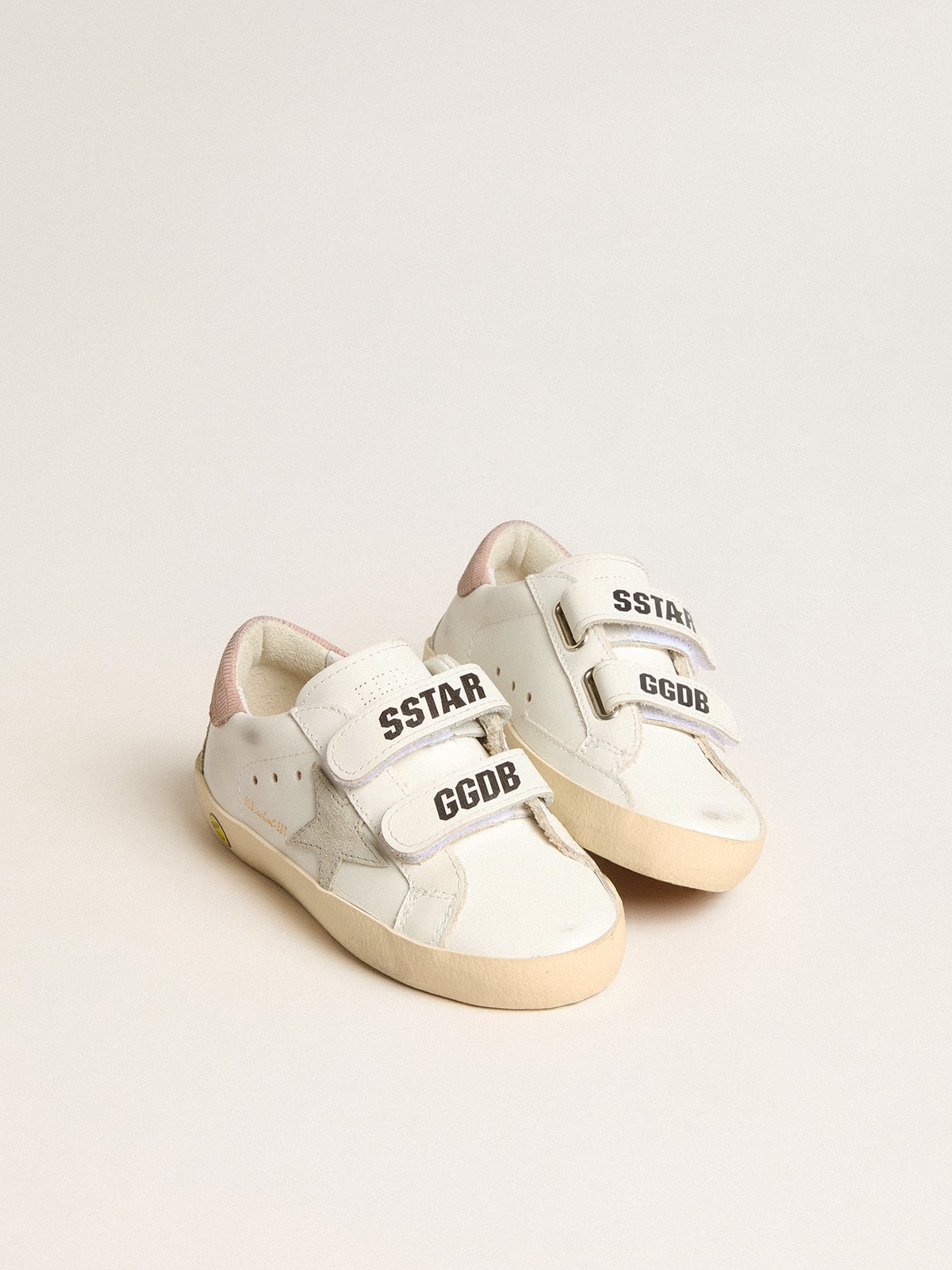 Old School Young in leather with grey suede star and antique pink heel tab