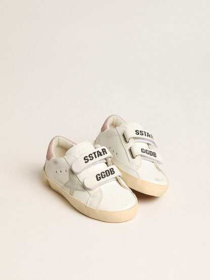 Old School Young in leather with grey suede star and antique pink heel tab