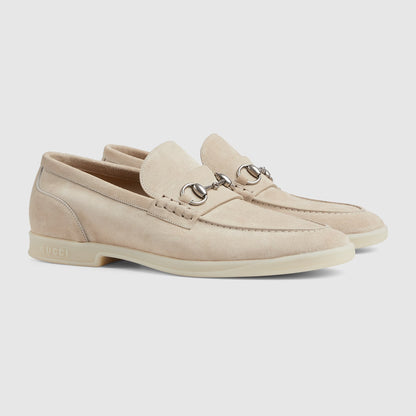 Men's moccasin with beige suede leather clamp