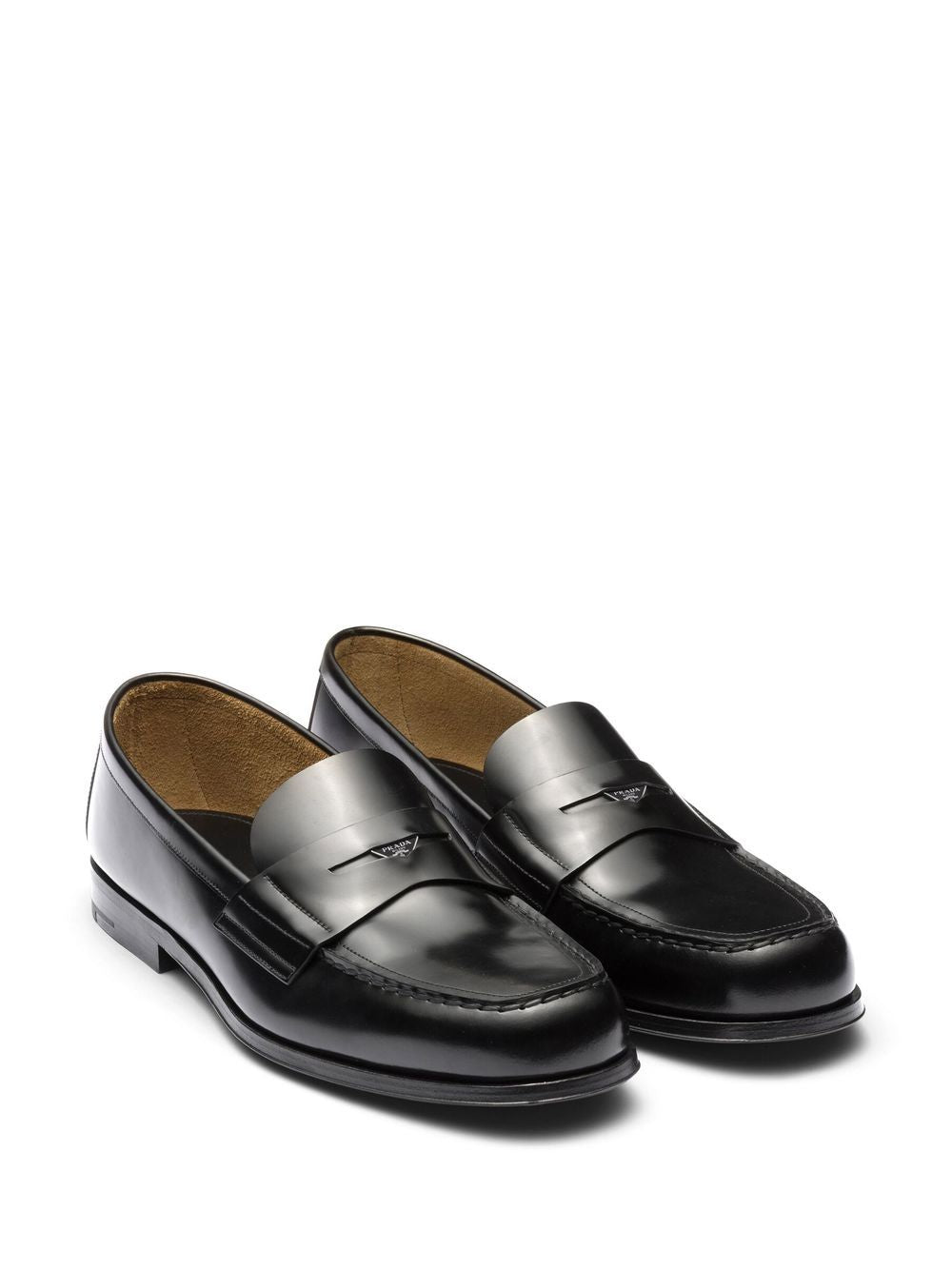 Leather loafers with logo and plaque Black