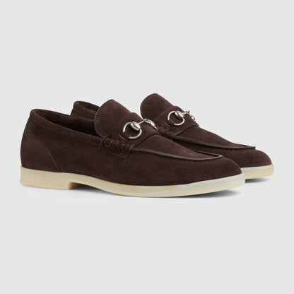 Men's moccasin with dark brown suede leather clamp