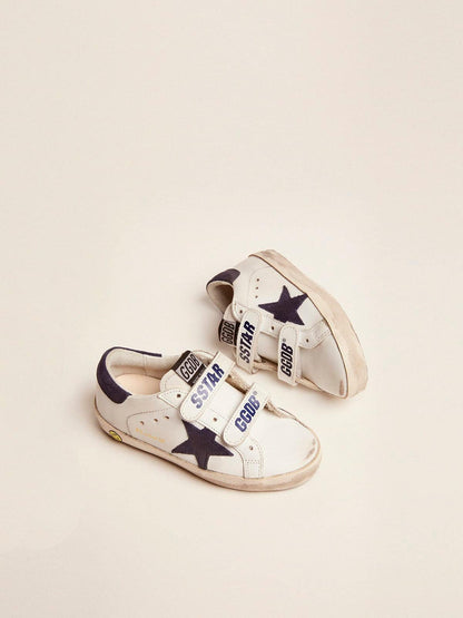 Old School Young in white leather with star and heel in blue suede