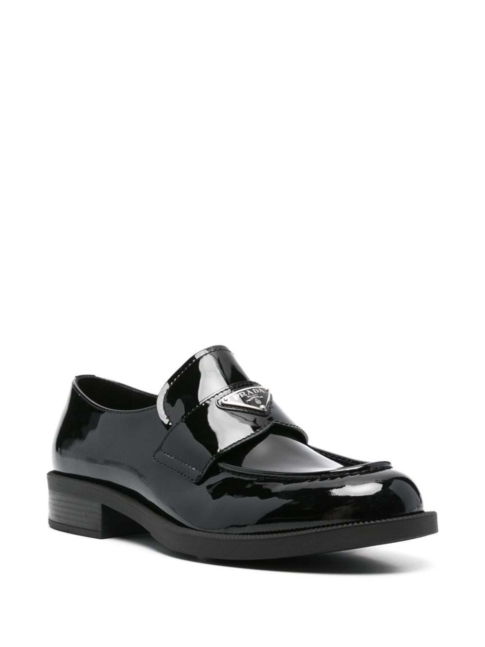 Black triangular logo leather loafers