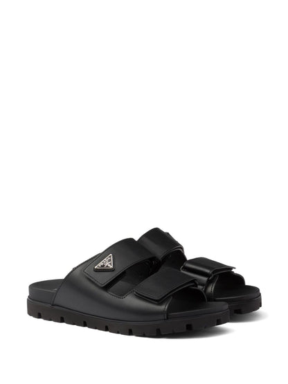 Black leather strap sandals