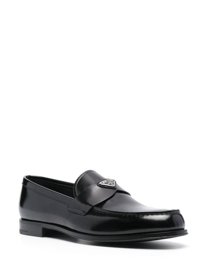 Leather loafers with enameled triangular logo