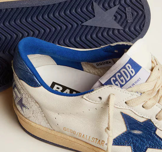 Ball Star in white nappa with star and heel in blue laminated leather