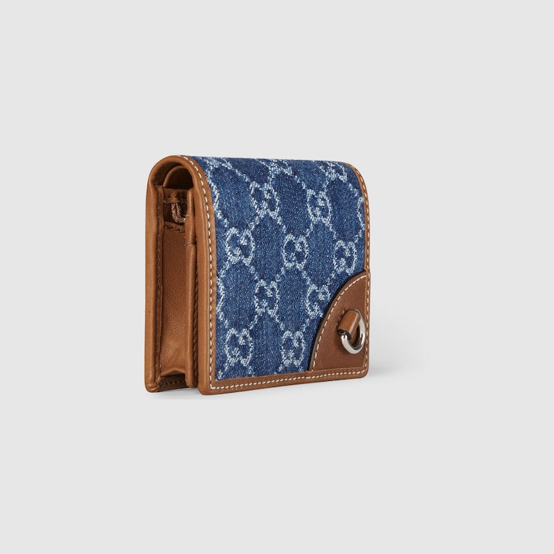 GG Emblem Denim Blue mini wallet