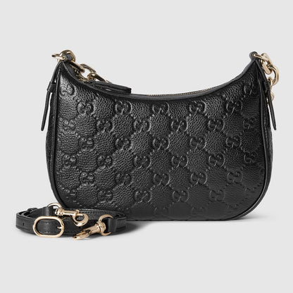 Mittelgroße Schultertasche mit GG-Emblem in Schwarz