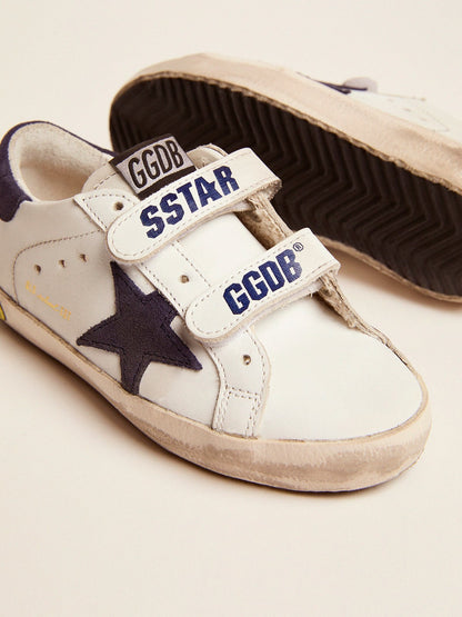 Old School Young in white leather with star and heel in blue suede
