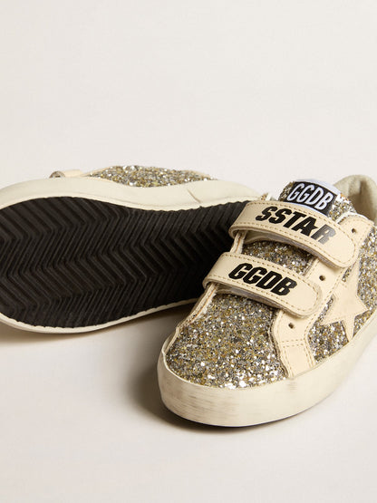 Old School Young in platinum glitter with star and leather heel