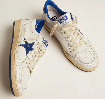 Ball Star in white nappa with star and heel in blue laminated leather