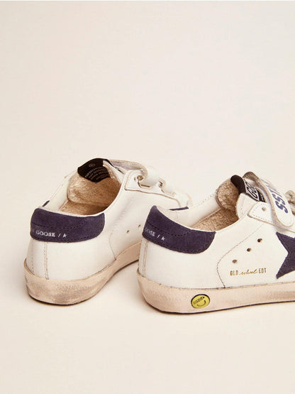 Old School Young in white leather with star and heel in blue suede