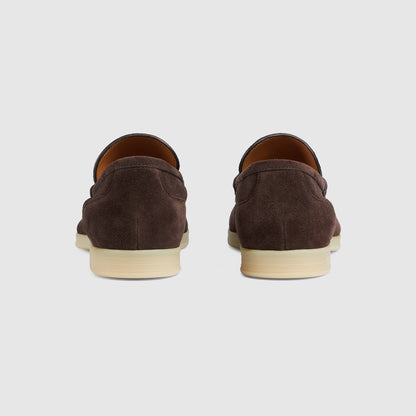 Men's moccasin with dark brown suede leather clamp