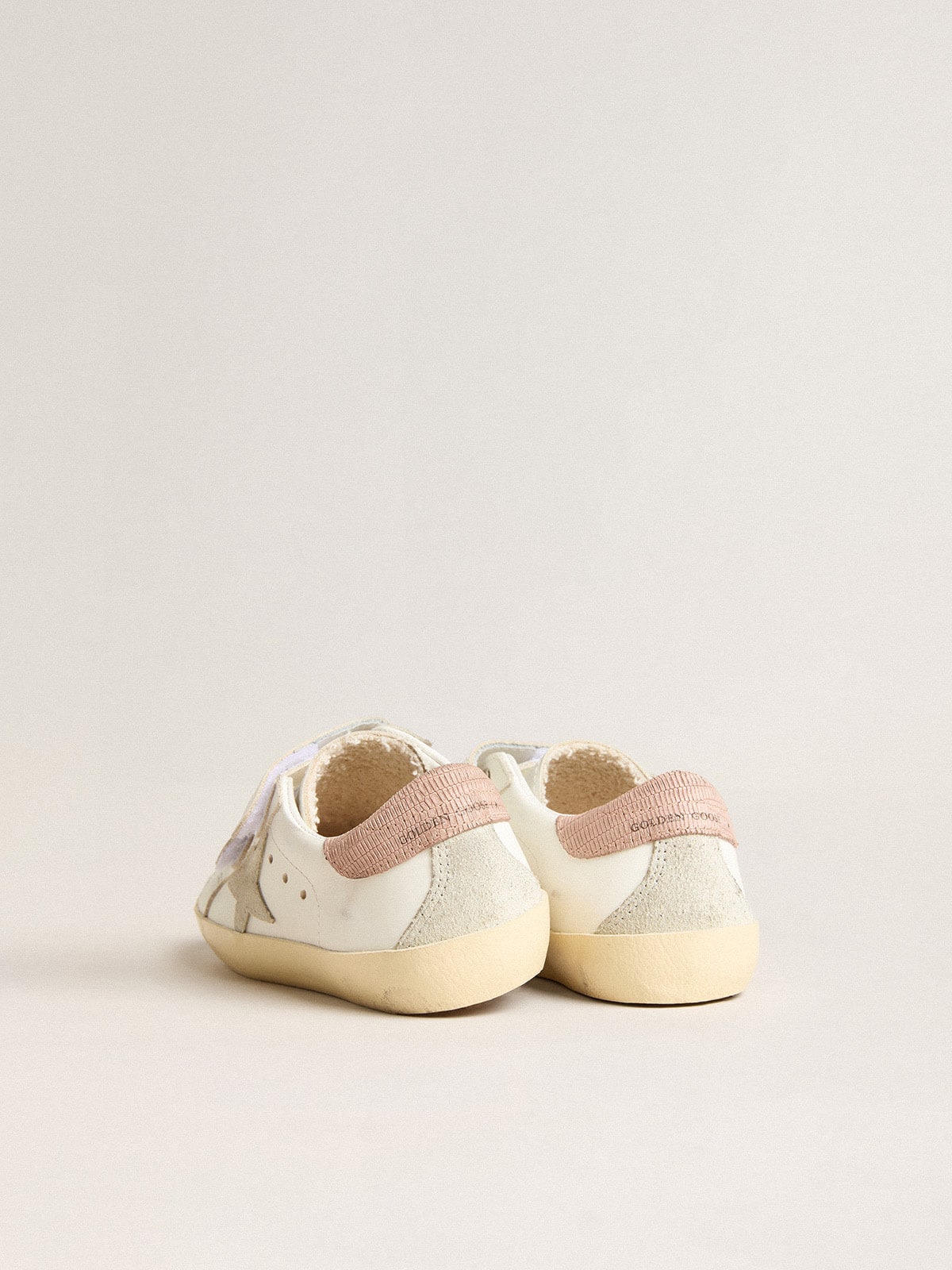 Old School Young in leather with grey suede star and antique pink heel tab
