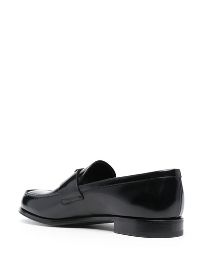 Leather loafers with enameled triangular logo