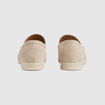 Men's moccasin with beige suede leather clamp