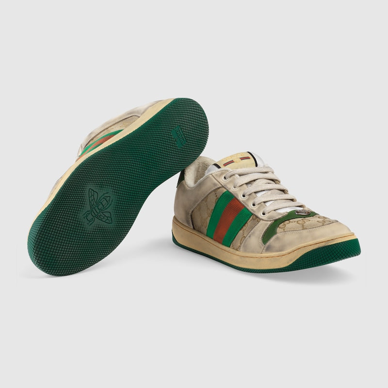 Sneaker Screener aus weißem Leder und GG-Stoff