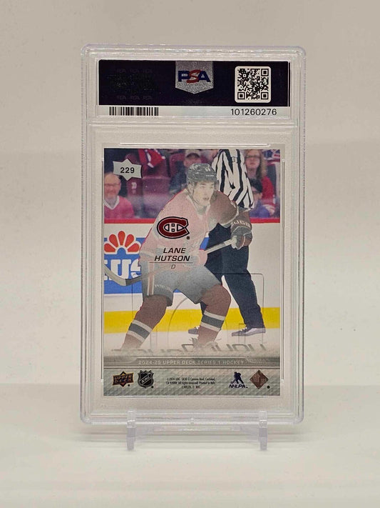 2024-25 Upper Deck Series 1 Lane Hutson #229 Clear Cut Young Guns SSP RC PSA 9 — image 2