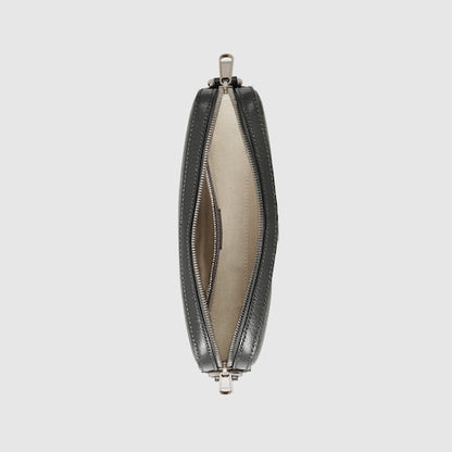 Borsa a tracolla Ophidia misura piccola in tessuto GG Supreme grigio e nero
