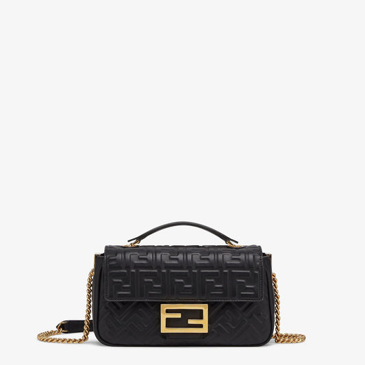 Baguette Chain Midi in black nappa with FF motif