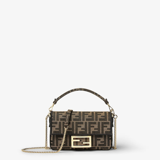 Mini Baguette in brown FF jacquard fabric