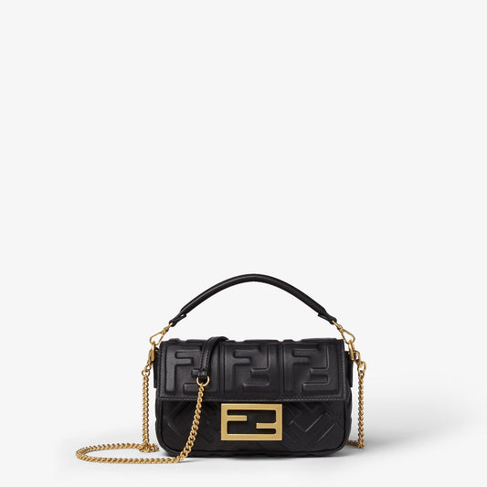 Mini Baguette in black nappa with FF motif