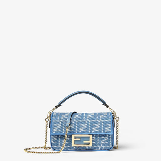 Mini baguette in blue FF denim jacquard