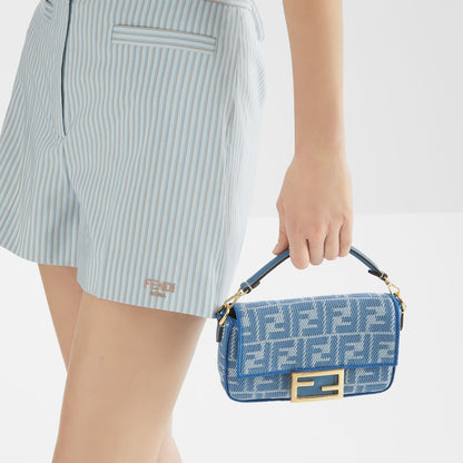 Mini baguette in blue FF denim jacquard