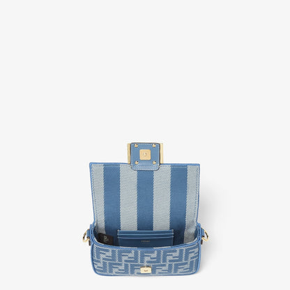 Mini baguette in blue FF denim jacquard