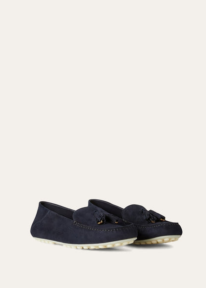 Dot Sole Walk Navy Blue Suede Moccasins Women
