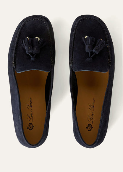 Dot Sole Walk Navy Blue Suede Moccasins Women