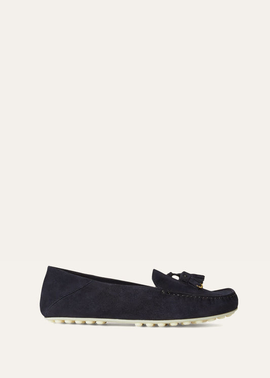 Dot Sole Walk Navy Blue Suede Moccasins Women