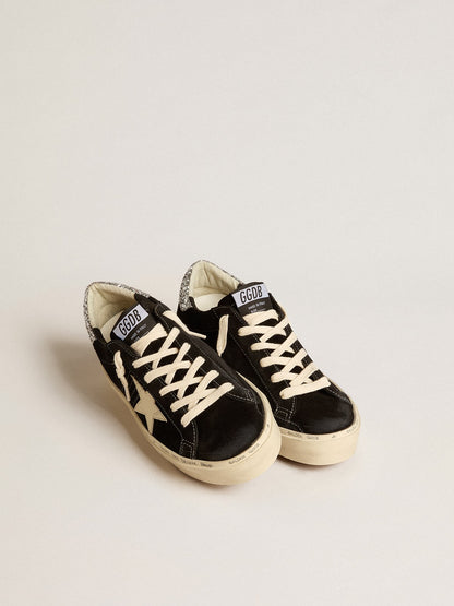 Hi Star in black leather with silver glitter heel