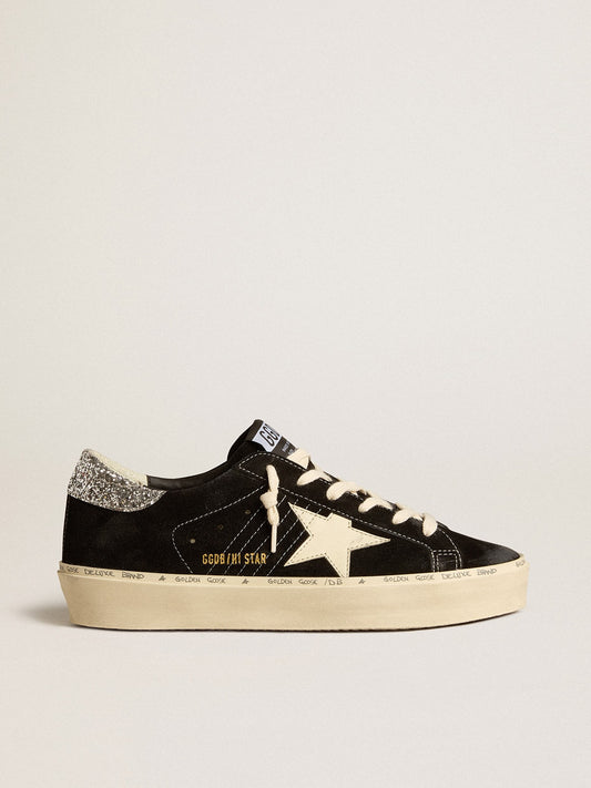 Hi Star in black leather with silver glitter heel
