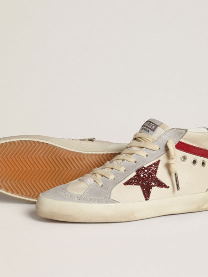 Mid Star in leather with glitter star and red nubuck comma