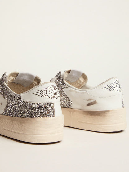 Stardan in white leather and glitter