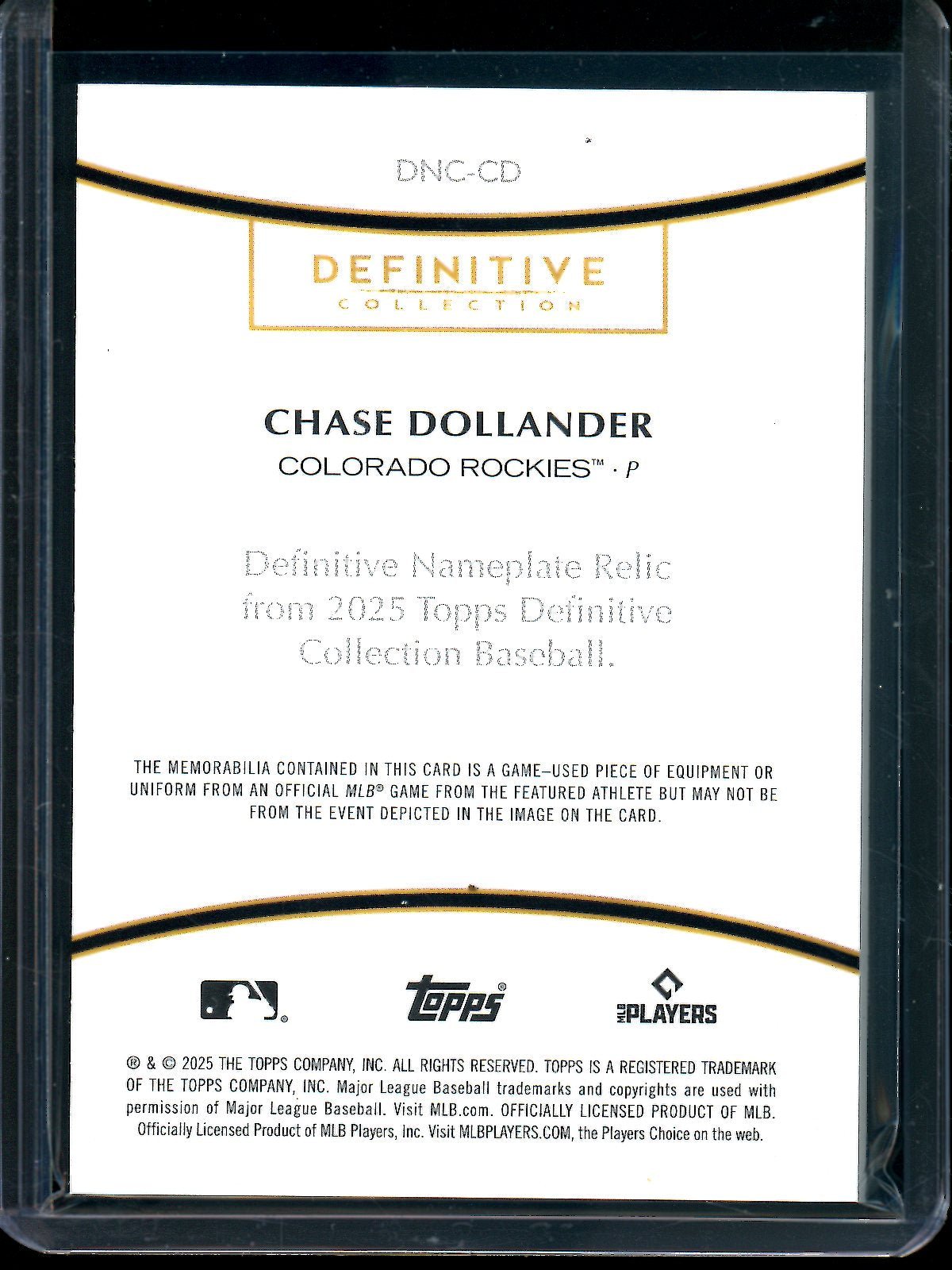 2025 Topps Definitive Chase Dollander Nameplate Relic 1/1 #DNC-CD Rockies — image 2