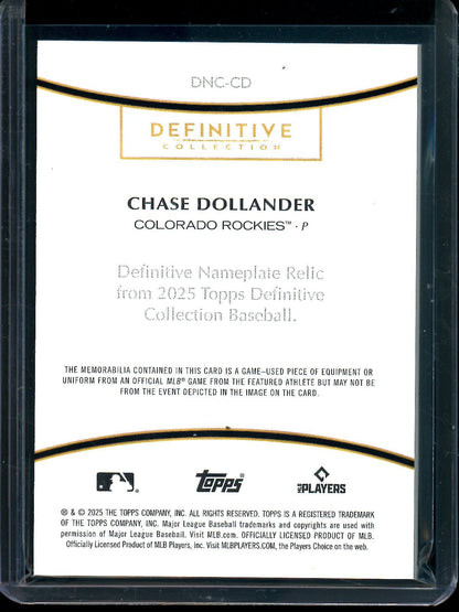 2025 Topps Definitive Chase Dollander Nameplate Relic 1/1 #DNC-CD Rockies — image 2