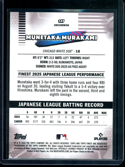 2026 Topps Finest Munetaka Murakami Rookie Gold Refractor /50 White Sox — image 2