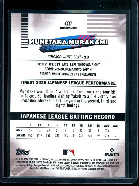 2026 Topps Finest Munetaka Murakami Rookie Gold Refractor /50 White Sox — image 2