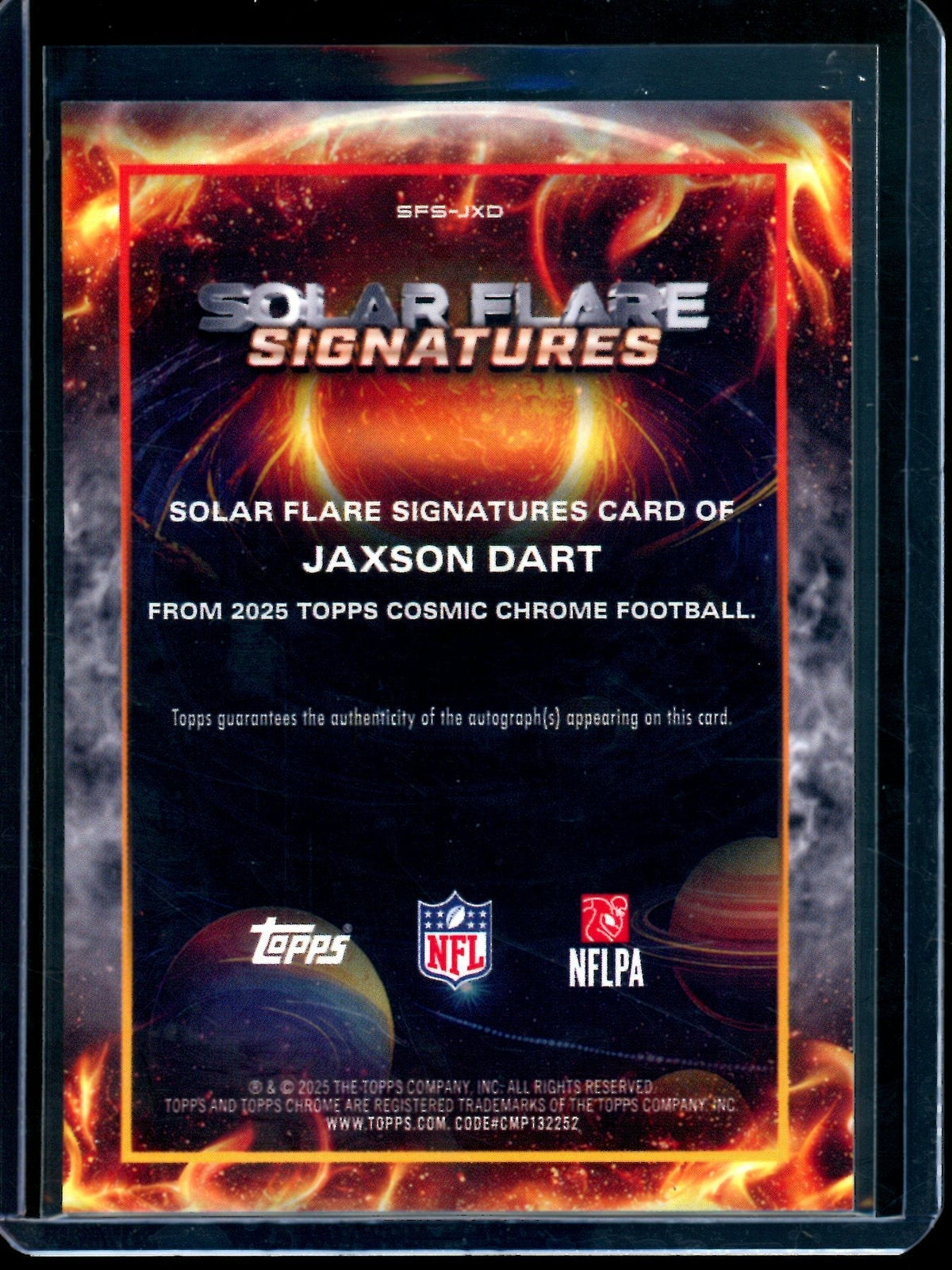 2025 Topps Cosmic Jaxson Dart Rookie Solar Flare Signatures Black /10 Giants — image 2