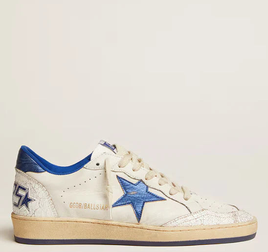 Ball Star in white nappa with star and heel in blue laminated leather