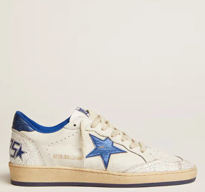 Ball Star in white nappa with star and heel in blue laminated leather