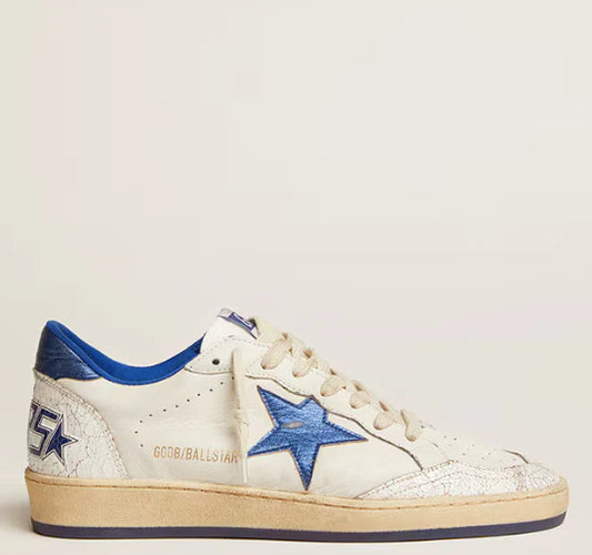 Ball Star in white nappa with star and heel in blue laminated leather