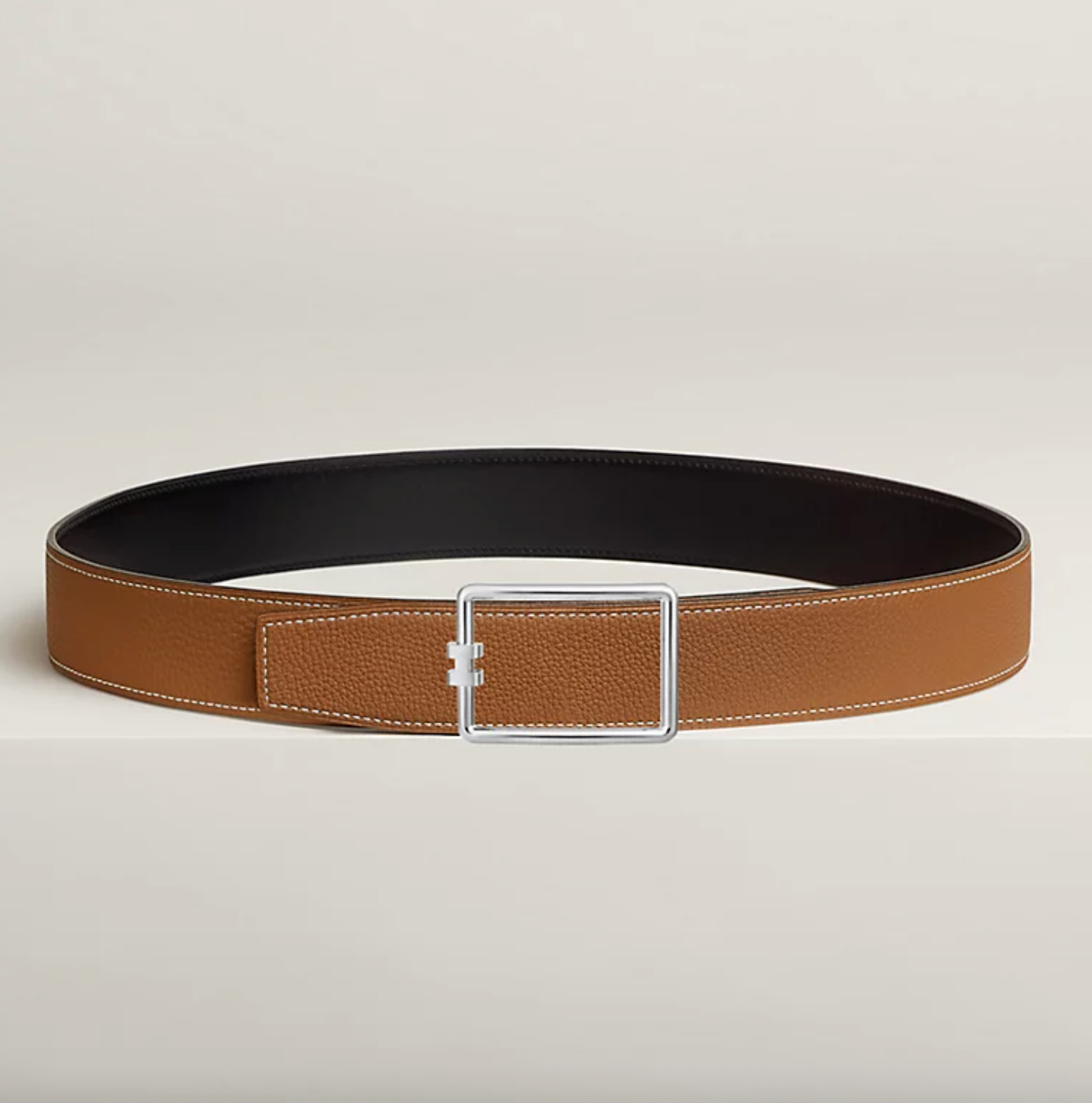 Tube H Belt Buckle &amp; Reversible Leather Belt Buckle 38mm Black/Gold Men's